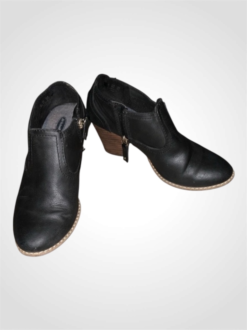 Dr School’s Black Leather Booties Rounded Toe Zipper & 3” Heel Size 6.5